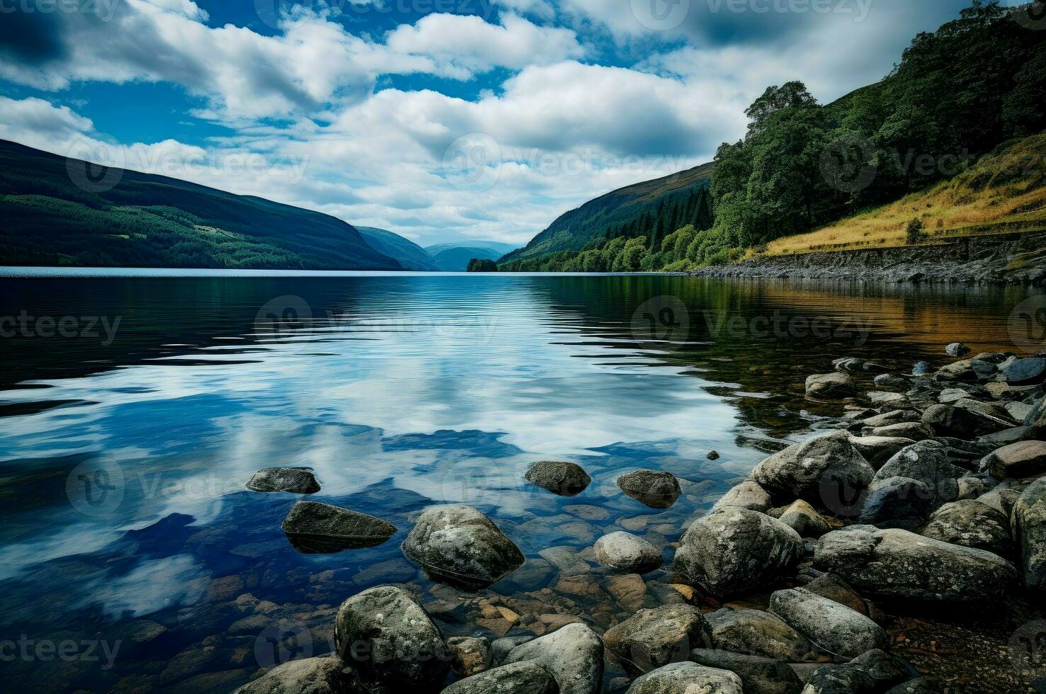 AI generated Loch ness lake. Generate Ai photo