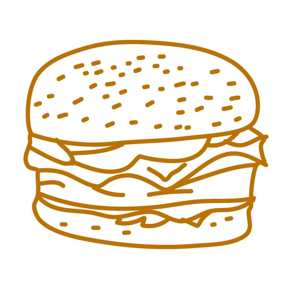 hamburger doodle. burger doodle. hand drawn of burger. doodle of hamburger. fast food doodle element. vector