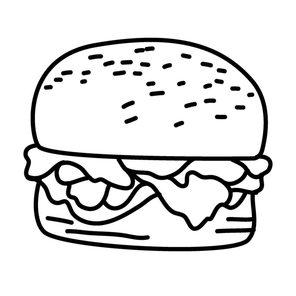 hamburger doodle. burger doodle. hand drawn of burger. doodle of hamburger. fast food doodle element. vector