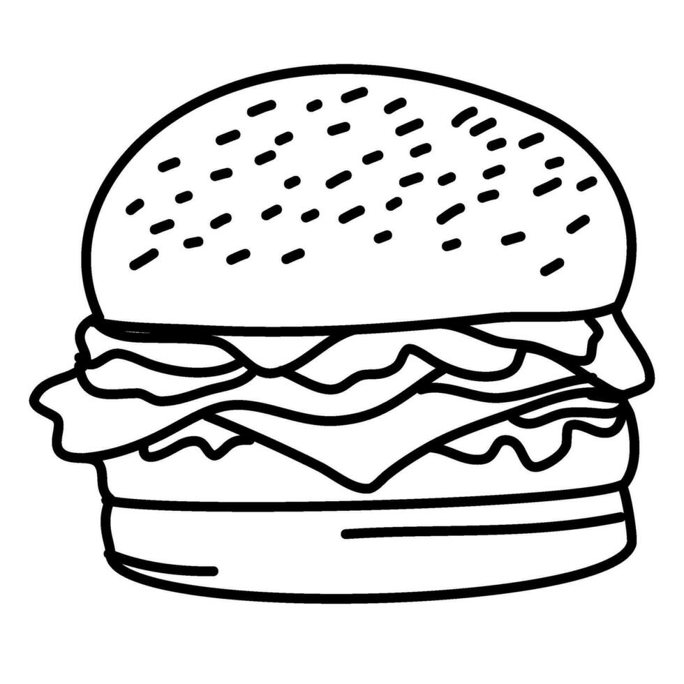 hamburger doodle. burger doodle. hand drawn of burger. doodle of hamburger. fast food doodle element. vector