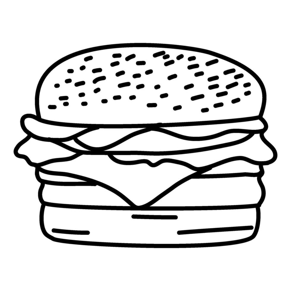 hamburger doodle. burger doodle. hand drawn of burger. doodle of hamburger. fast food doodle element. vector