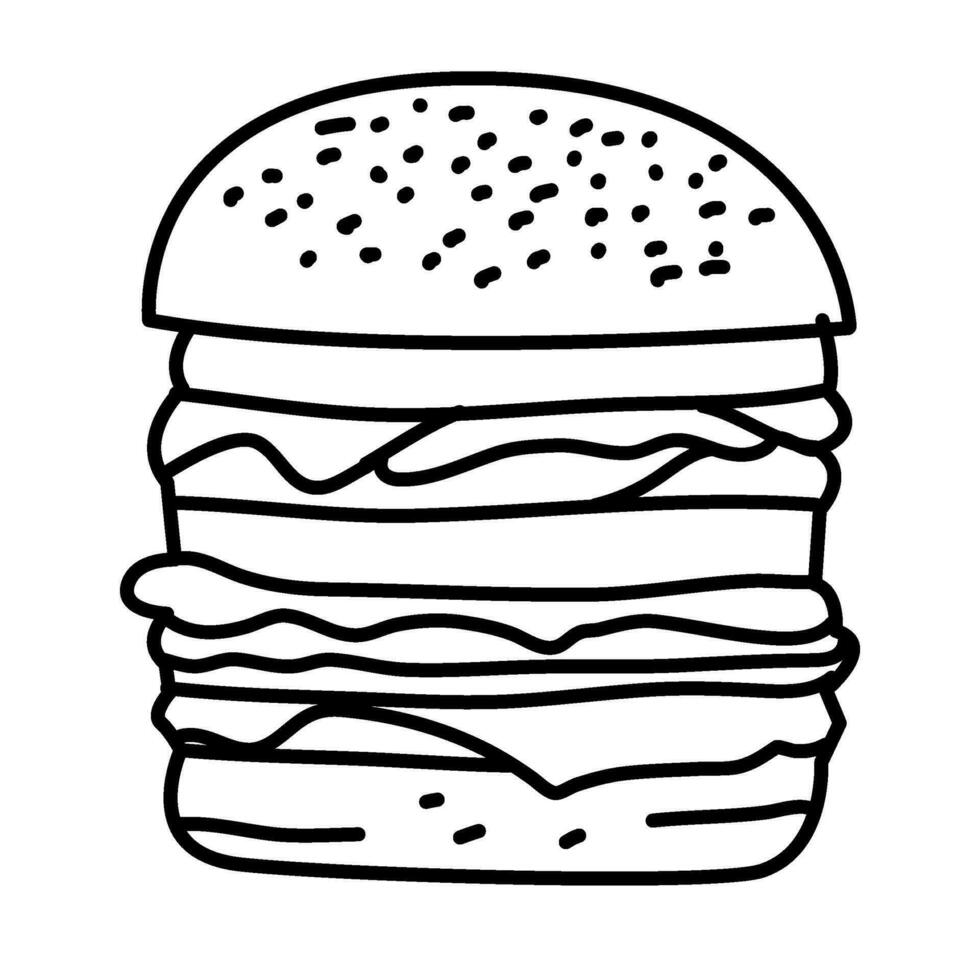 hamburger doodle. burger doodle. hand drawn of burger. doodle of hamburger. fast food doodle element. vector