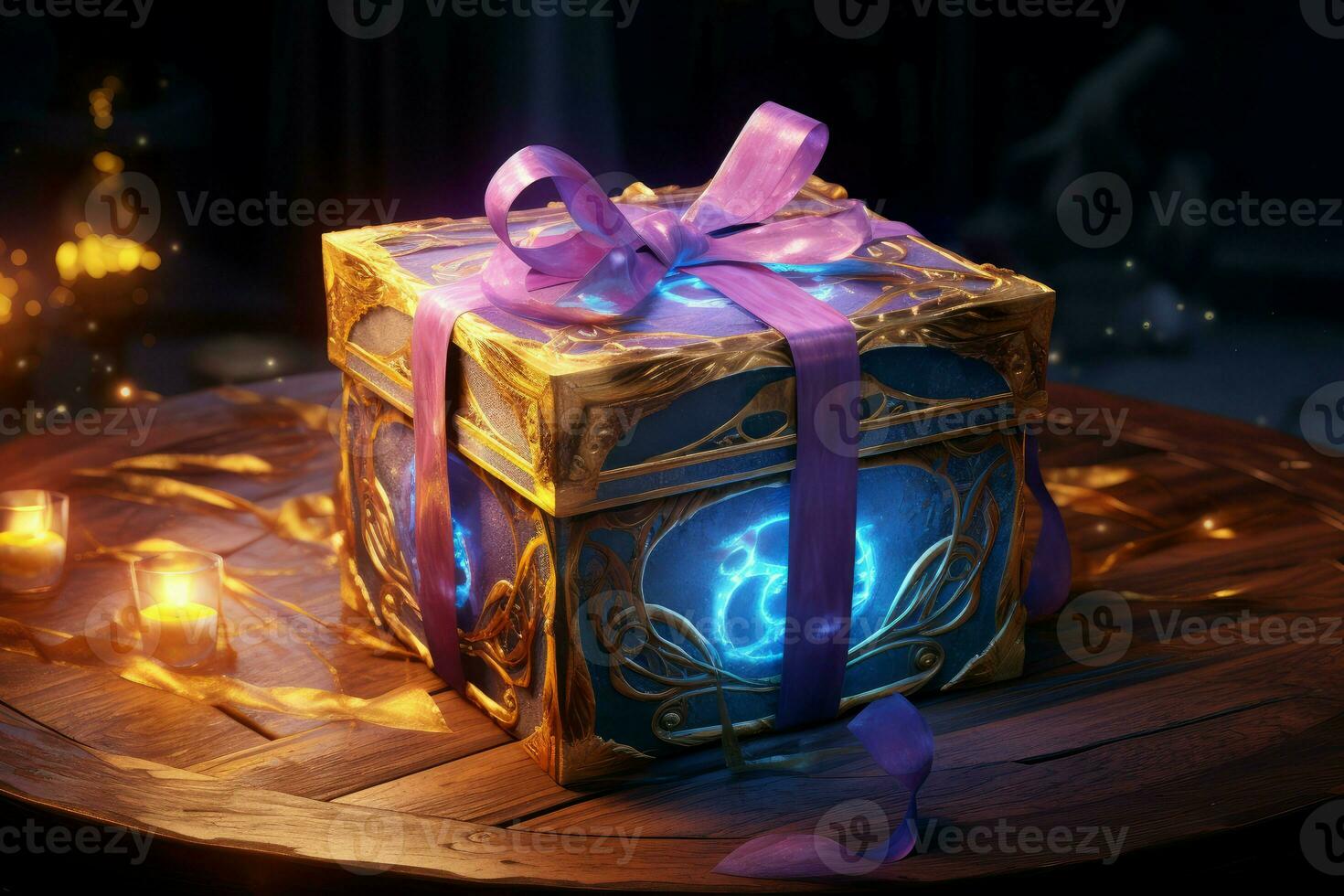 AI generated Mystical Magic gift box light. Generate Ai photo