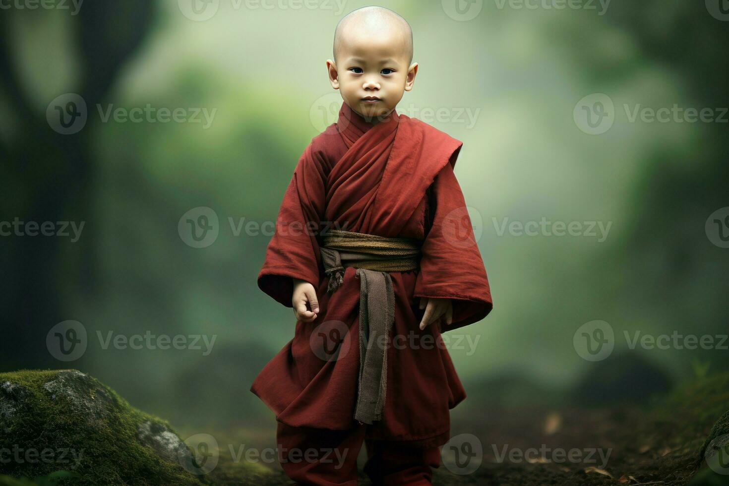 AI generated Spiritual Little asian monk. Generate Ai photo