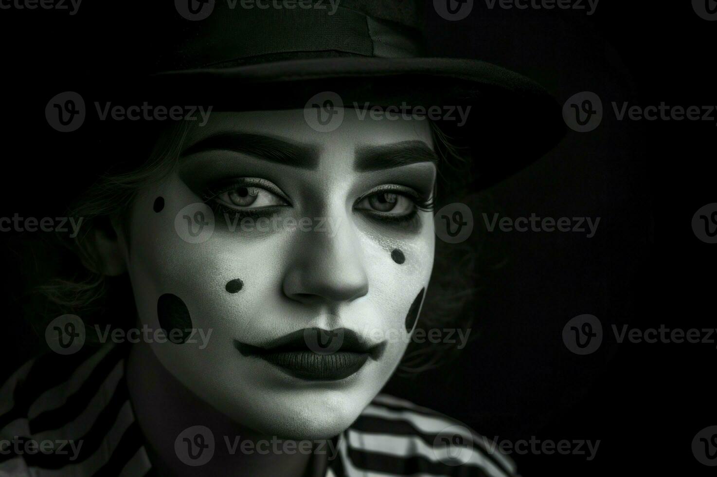 AI generated Sad clown woman with gloomy makeup. Generate ai photo