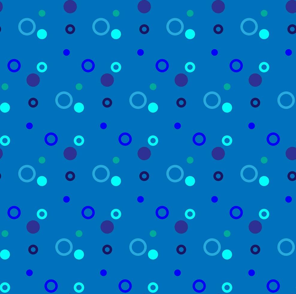 Seamless vector geometric texture in the form of multi-colored circles and peas on a blue background