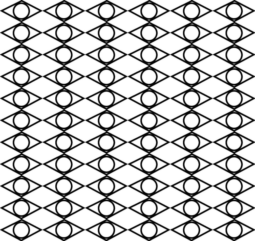 Seamless vector texture in the form of a black geometric pattern with rhombuses and circles on a white background