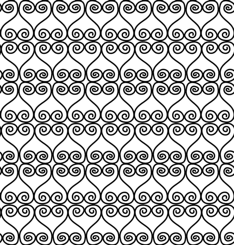 Vector geometric black pattern in the form of an original lattice of spirals on a white background