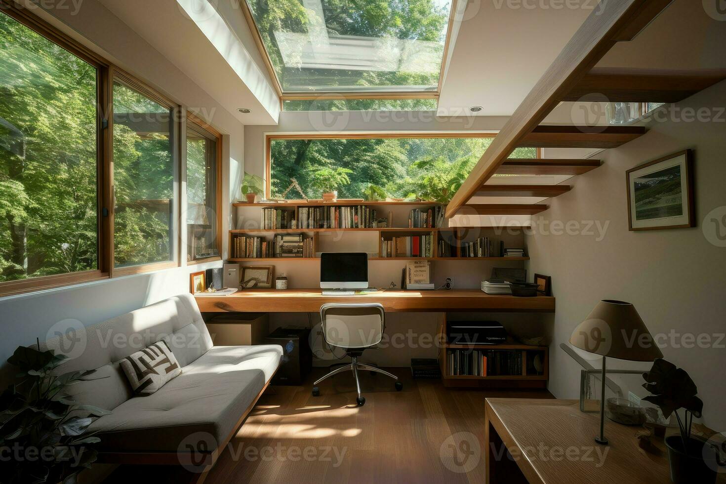 AI generated Quiet Home office second floor. Generate Ai photo