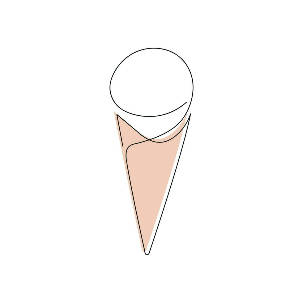 hielo crema dibujado en uno continuo línea en color. uno línea dibujo, minimalismo vector ilustración.