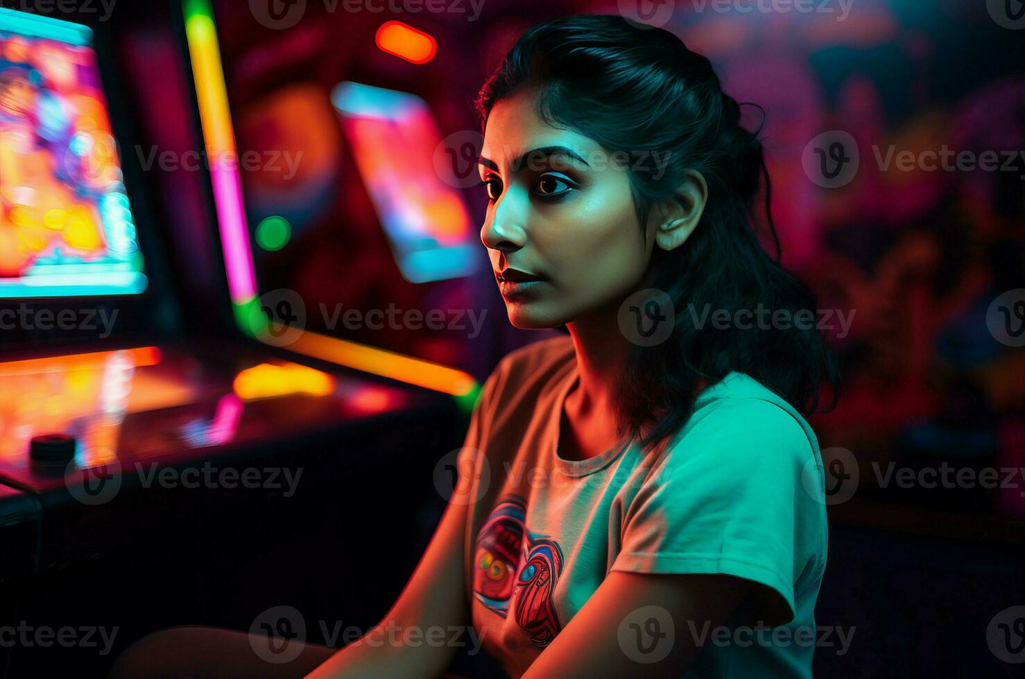 AI generated Indian woman model in casino club. Generate ai photo