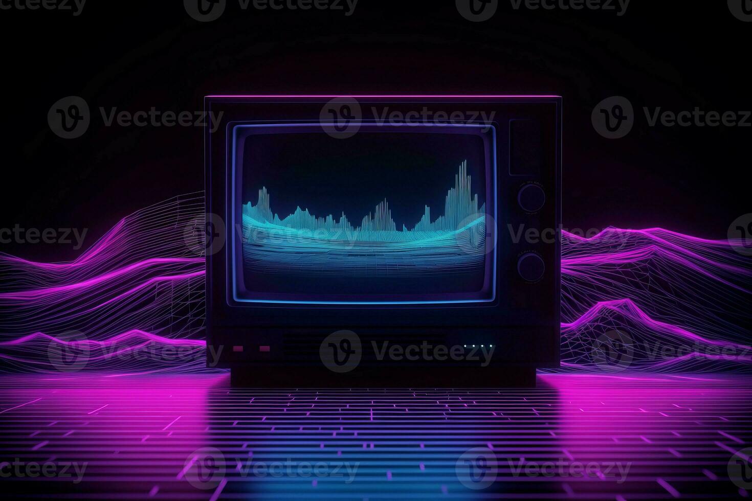 AI generated Retro wave on tv screen. Generate ai photo
