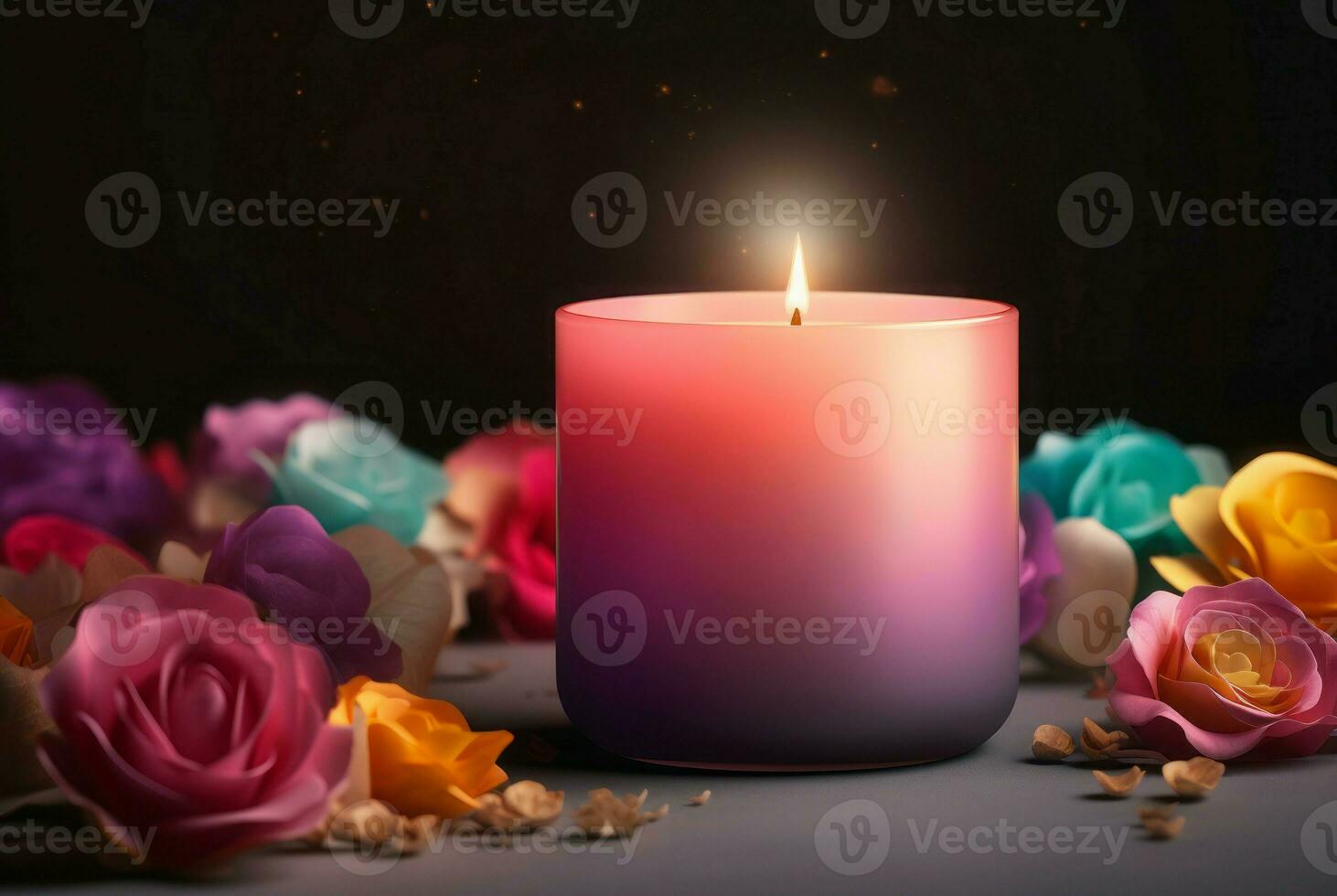 AI generated Mockup valentines day candle with colorful roses. Generate ai photo