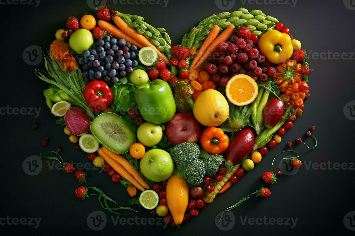 AI generated Romantic Heart shaped fruits and vegetables. Generate Ai photo