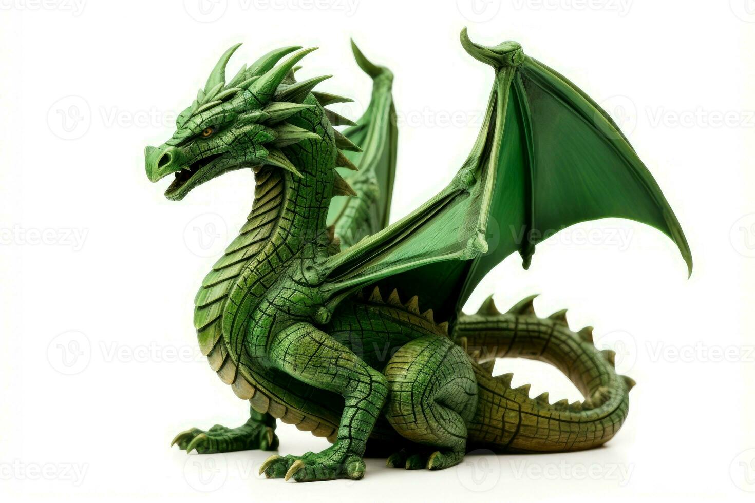 AI generated Carved Green wooden dragon. Generate Ai photo
