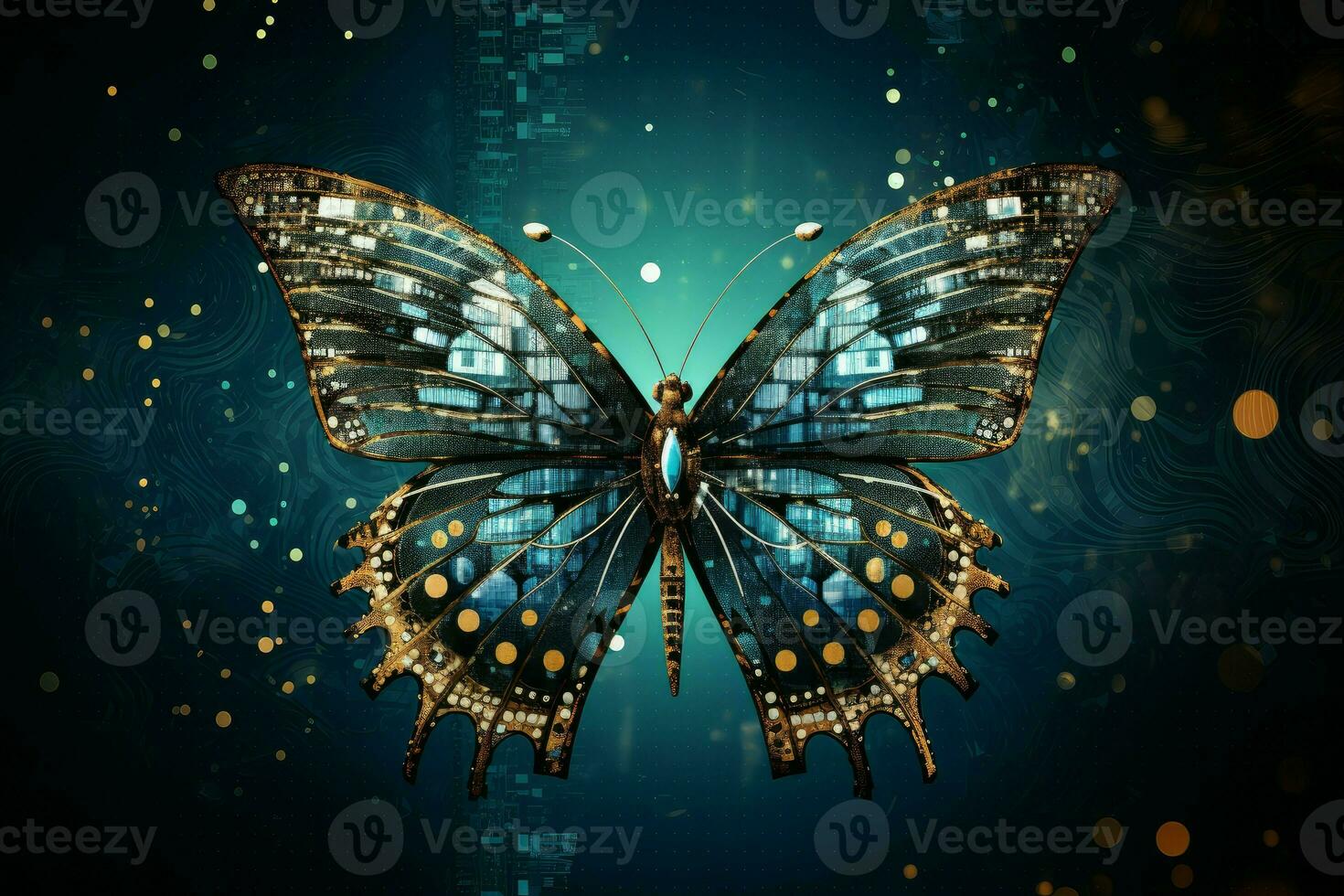 AI generated Complex Information technology butterfly. Generate Ai photo