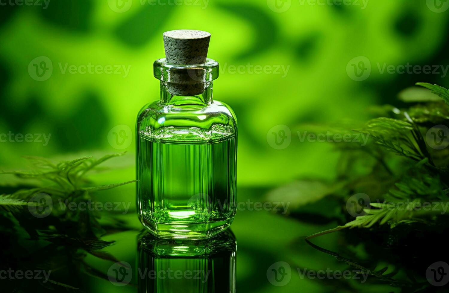 AI generated Elegant Green vial bottle perfume. Generate Ai photo