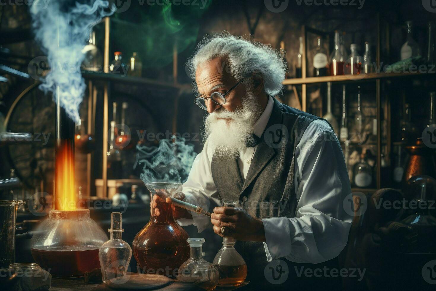 AI generated Experienced Old chemist man. Generate Ai photo