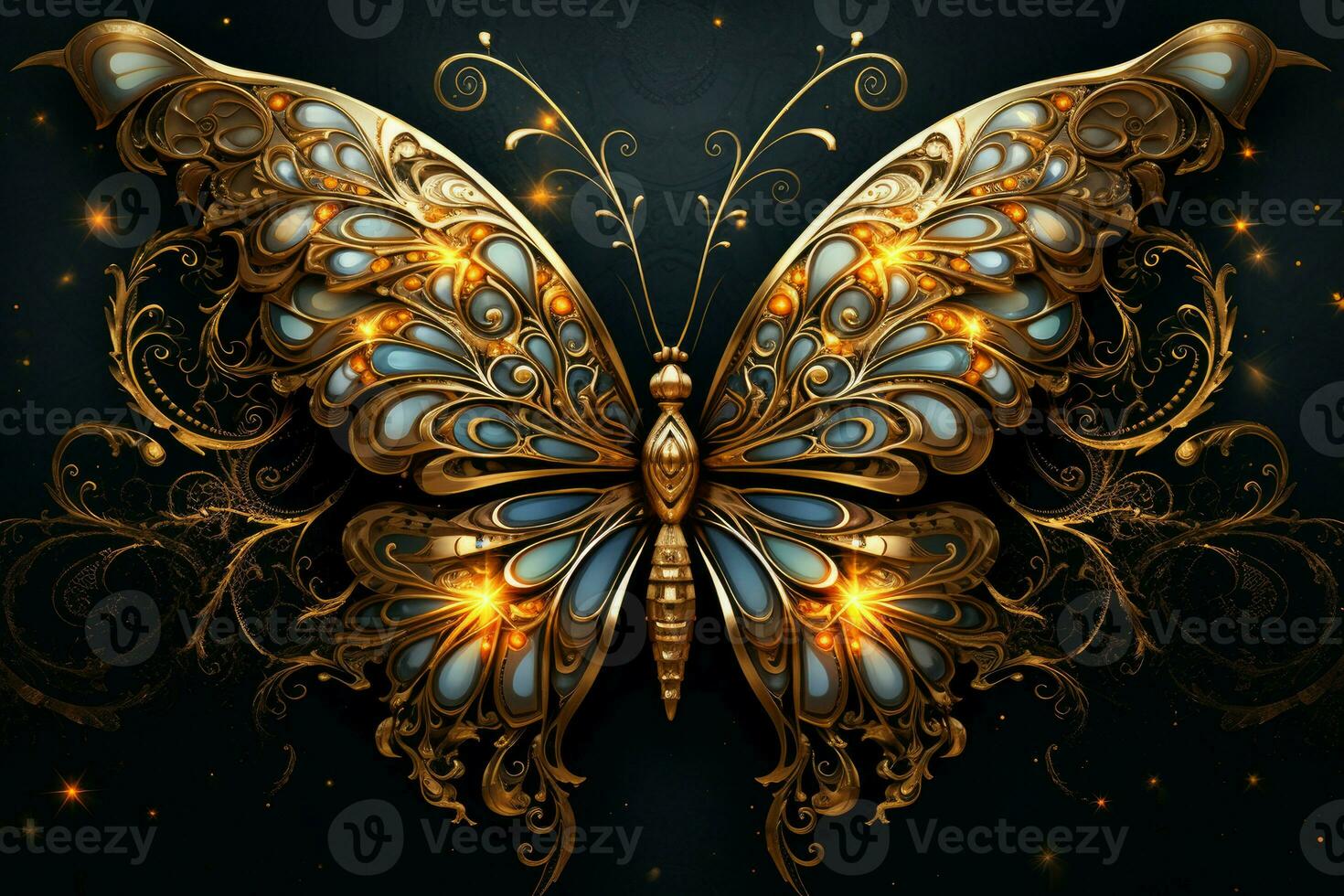 AI generated Intricate Golden butterfly wallpaper. Generate Ai photo