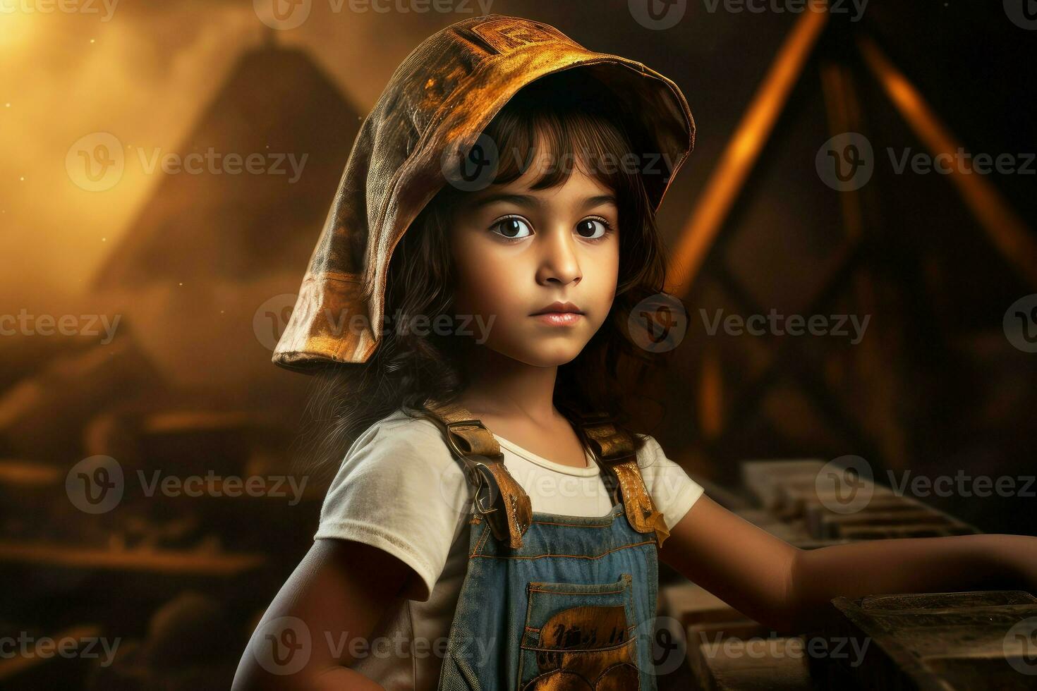 AI generated Sphinx-guarded Ancient egyptian pyramid child girl. Generate Ai photo