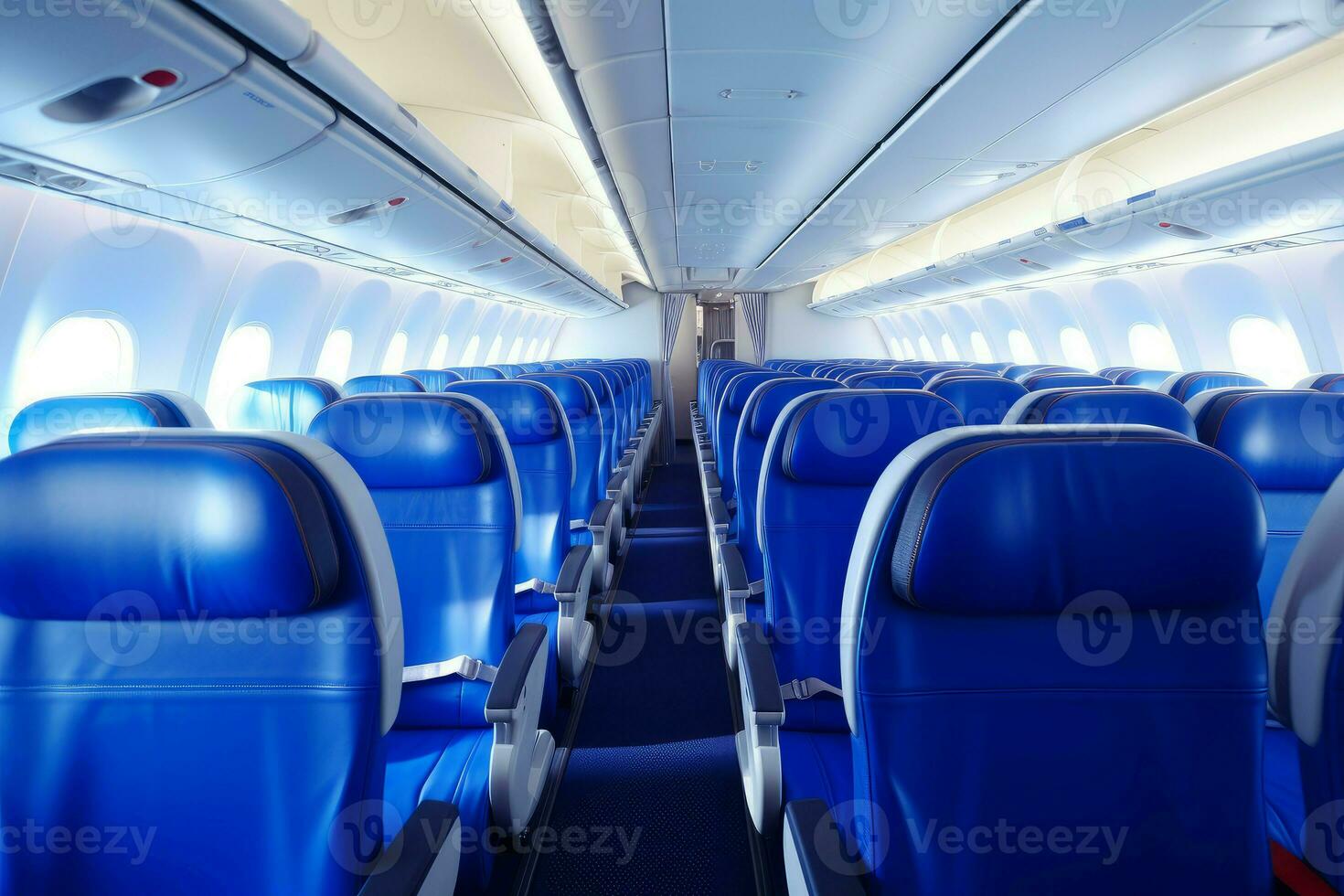 AI generated Serene Empty aircraft blue interior light. Generate Ai photo