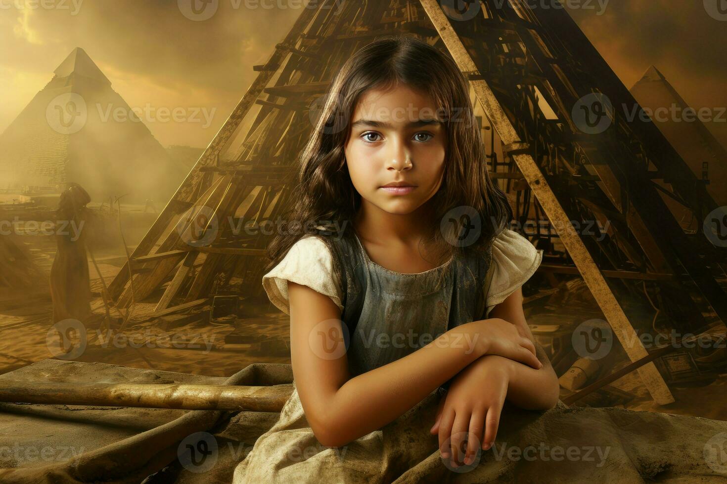 AI generated Ornate Ancient egyptian pyramid child girl. Generate Ai photo