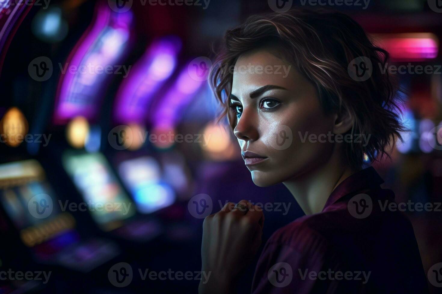 AI generated Immerses female casino viewer. Generate ai photo