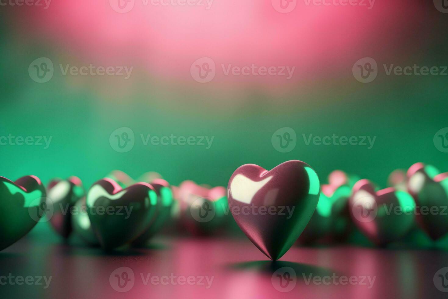 AI generated Hearts pink green. Generate AI photo