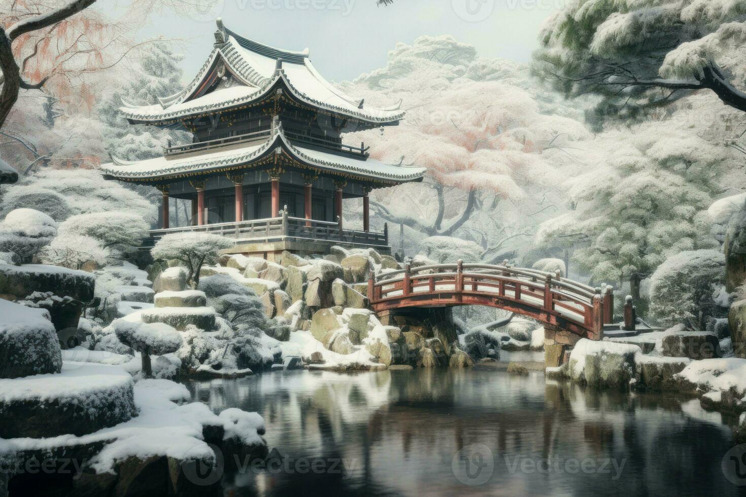 AI generated Serene Japanese temple. Generate Ai photo