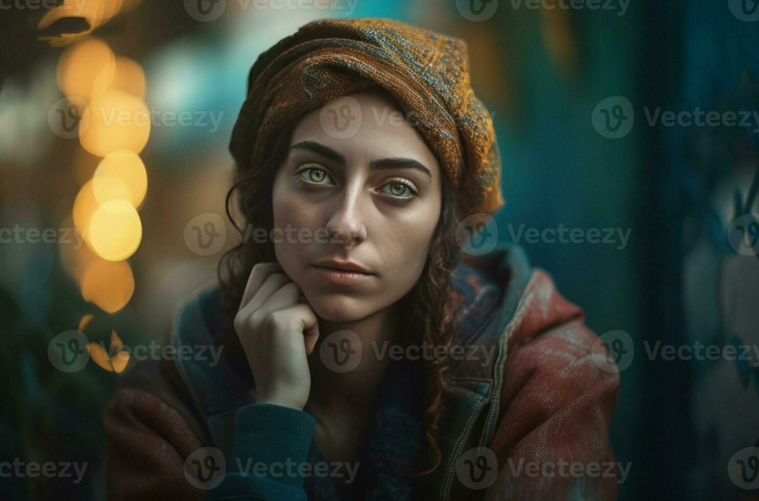 AI generated Israeli sad woman looking in camera. Generate ai photo