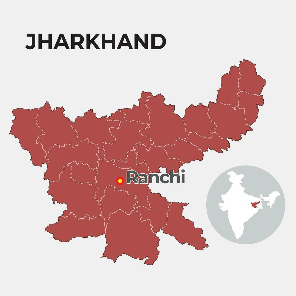 Jharkhand locator map showing District and its capital vector