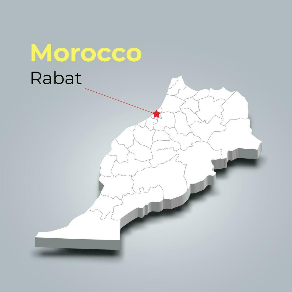 Marruecos 3d mapa con fronteras de regiones y sus capital vector