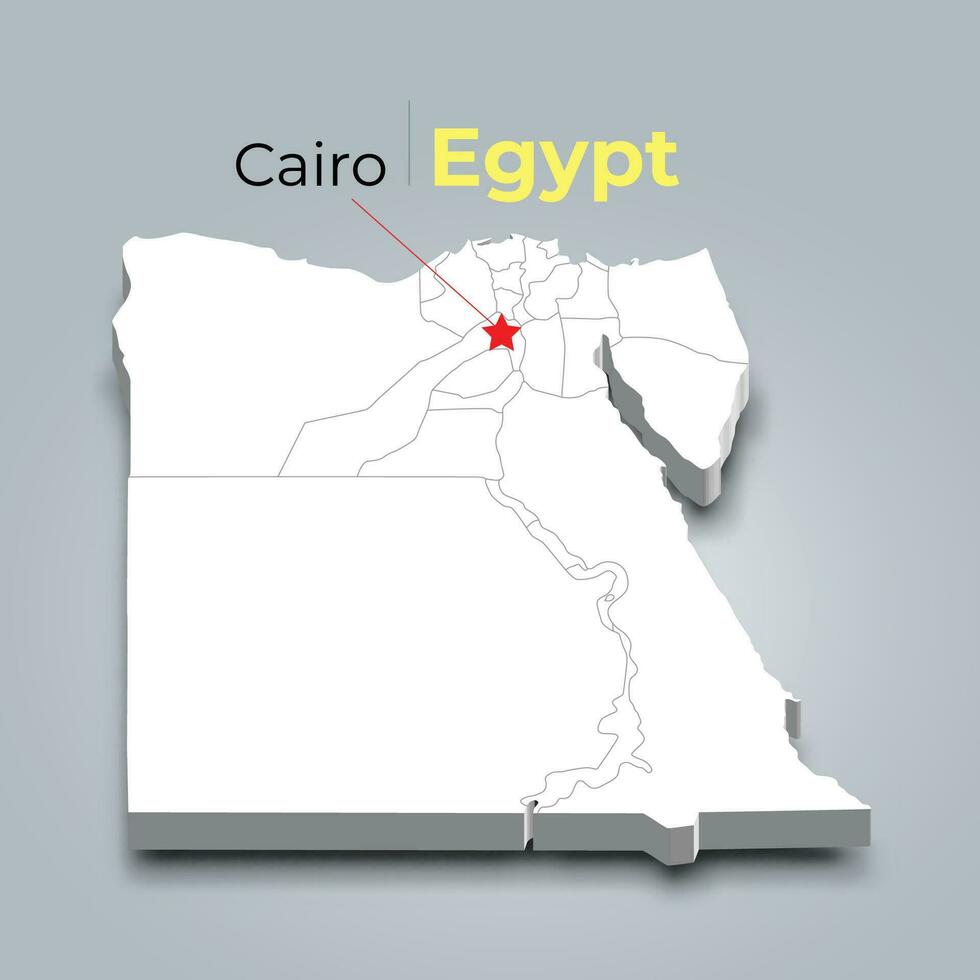 Egypt 3d map with borders of regions and its capital vector