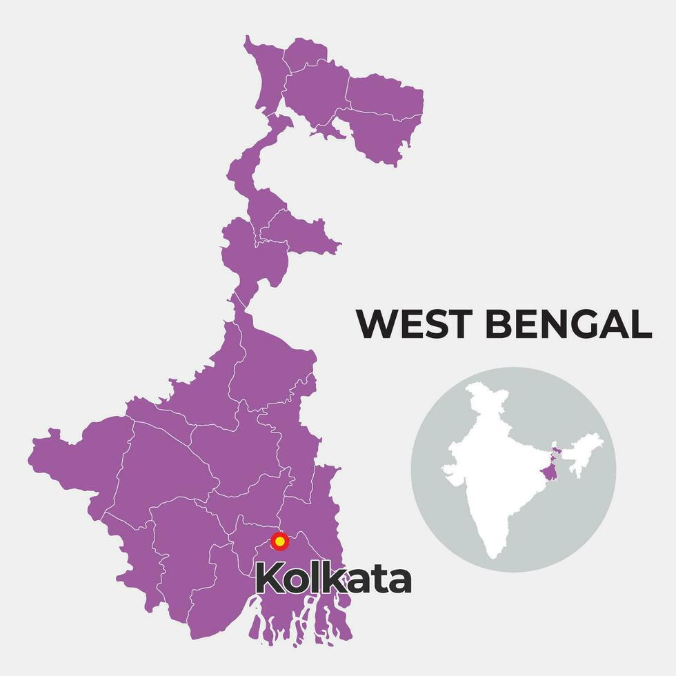 West Bengal locator map showing District and its capital vector