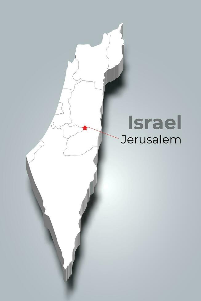 Israel 3d map with borders of regions and its capital vector