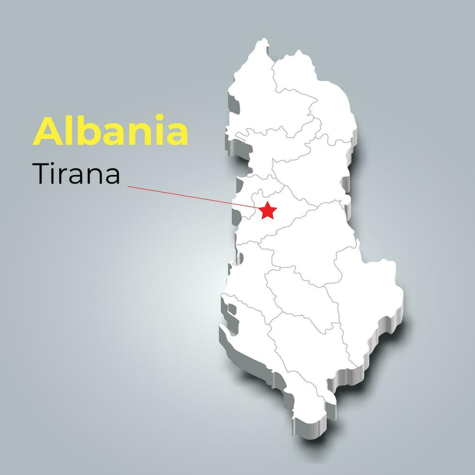 Albania 3d map with borders of regions and its capital vector