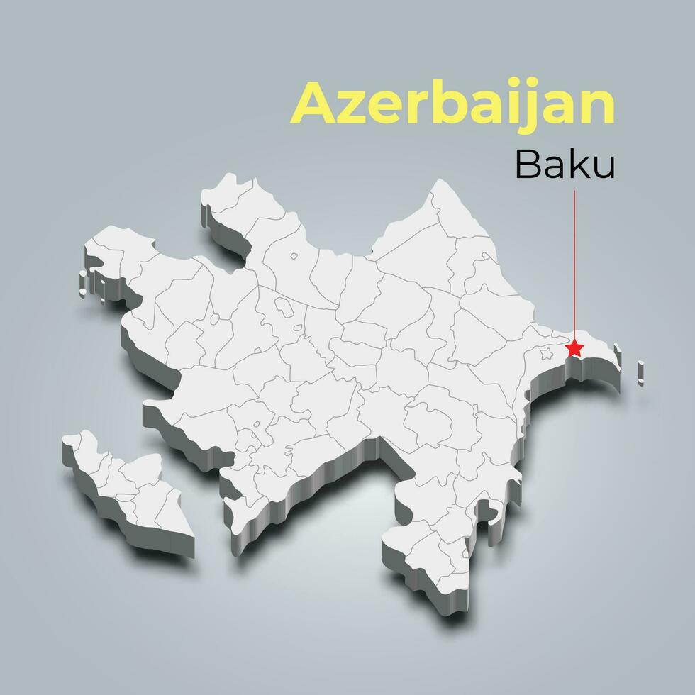 Azerbaijan 3d map with borders of regions and its capital vector