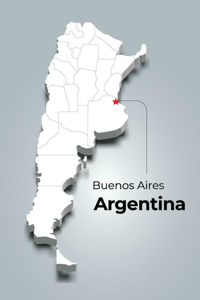 Argentina 3d map with borders of regions and its capital vector