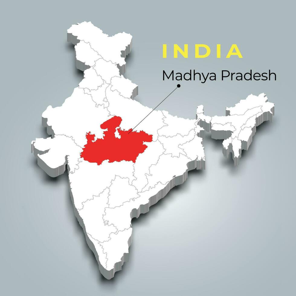 madhya Pradesh mapa ubicación en indio 3d isométrica mapa. madhya Pradesh mapa vector ilustración