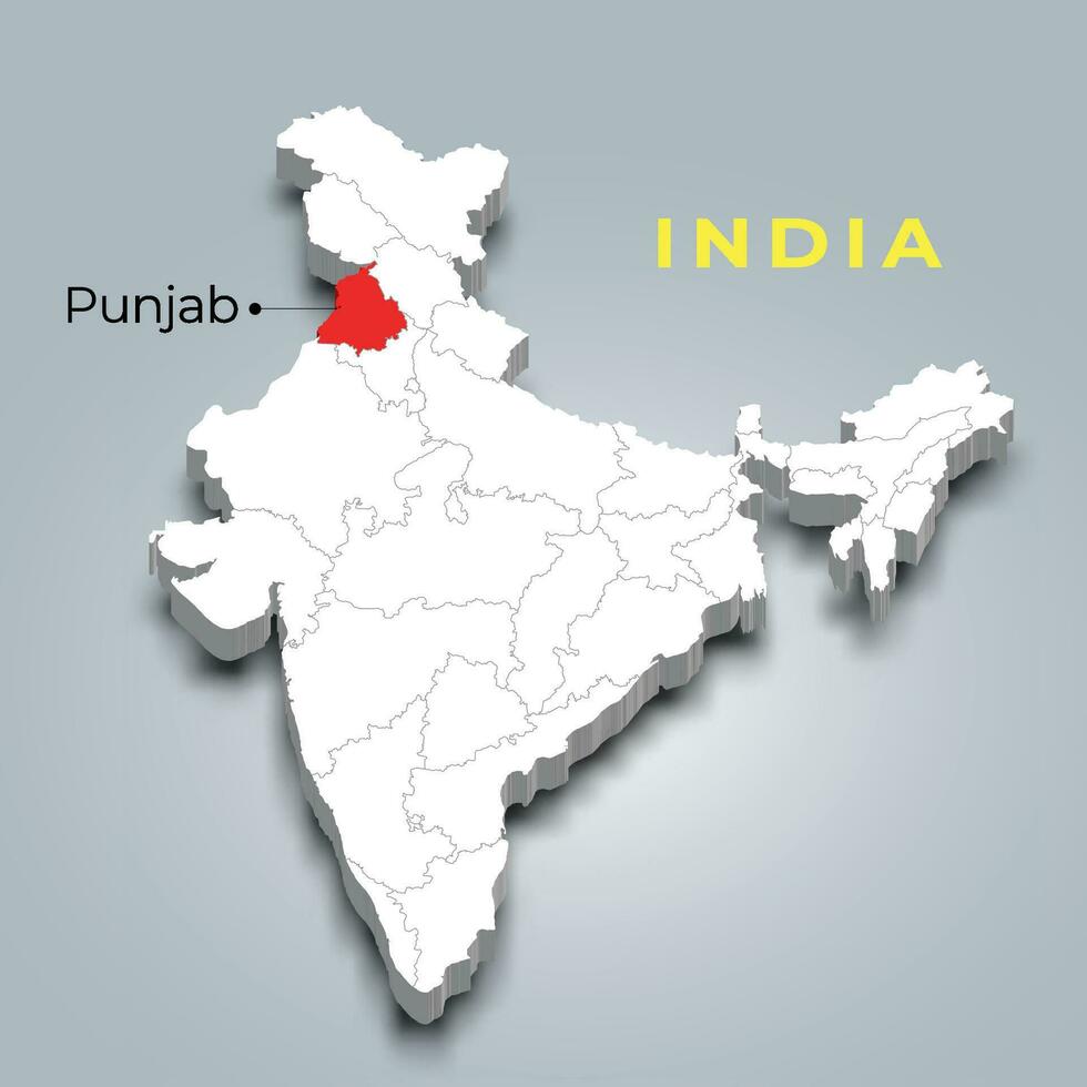 Punjab map location in Indian 3d isometric map. Punjab map vector illustration