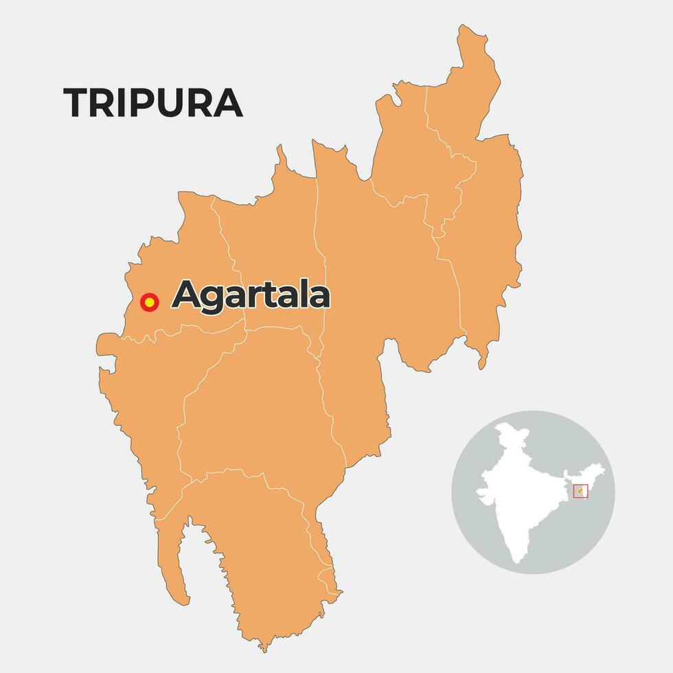 Tripura locator map showing District and its capital vector