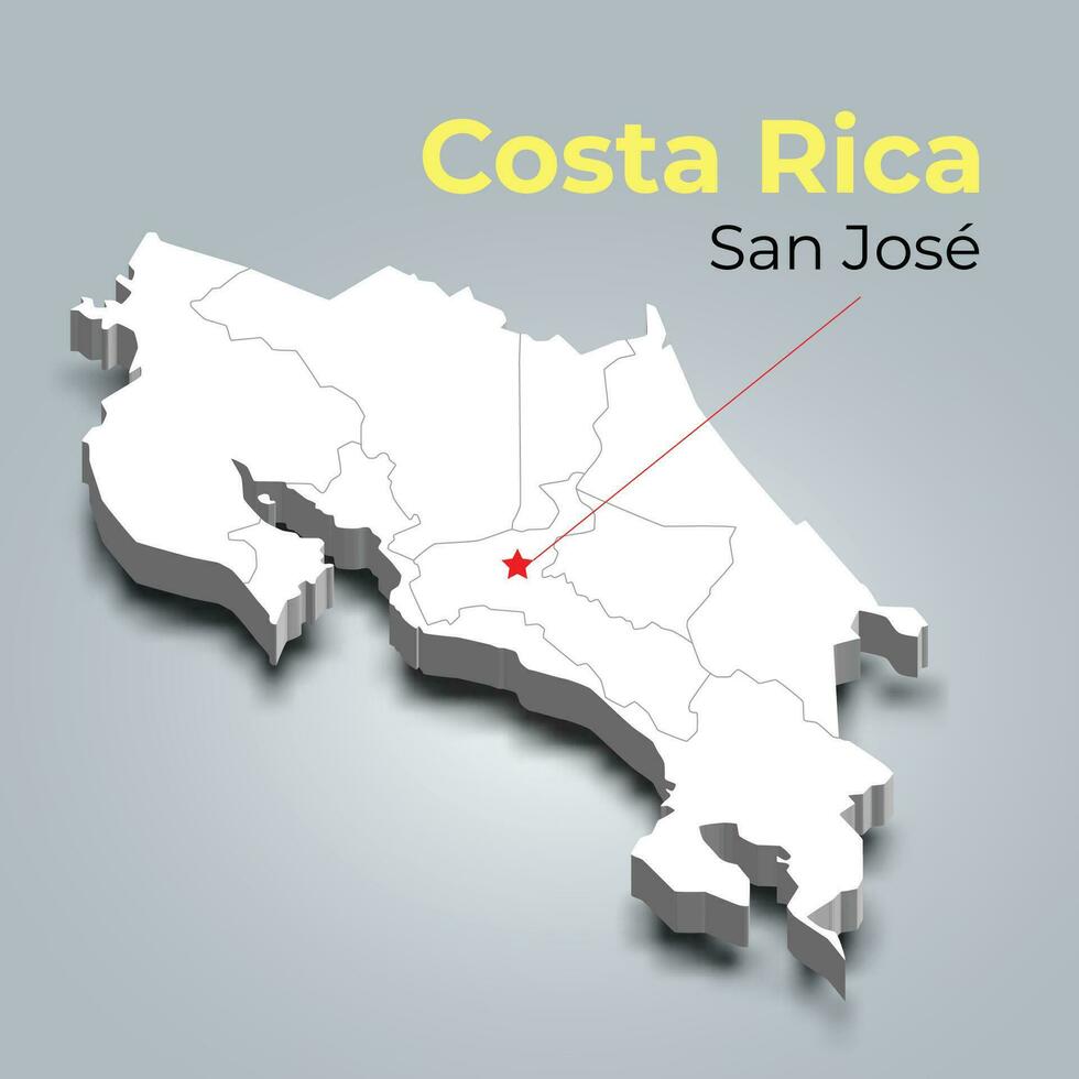 Costa Rica 3d map with borders of regions and its capital vector