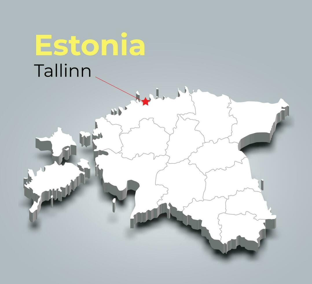 Estonia 3d map with borders of regions and its capital vector