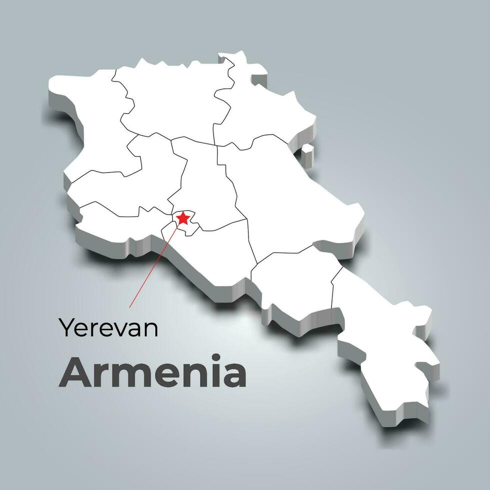Armenia 3d map with borders of regions and its capital vector