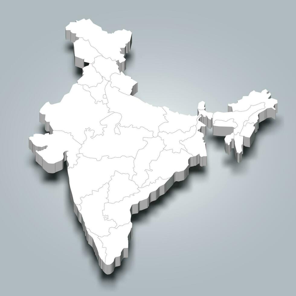 India 3d mapa con estado fronteras y sus capital vector