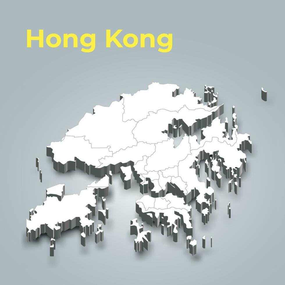 Hong Kong 3d map with borders of regions and its capital vector