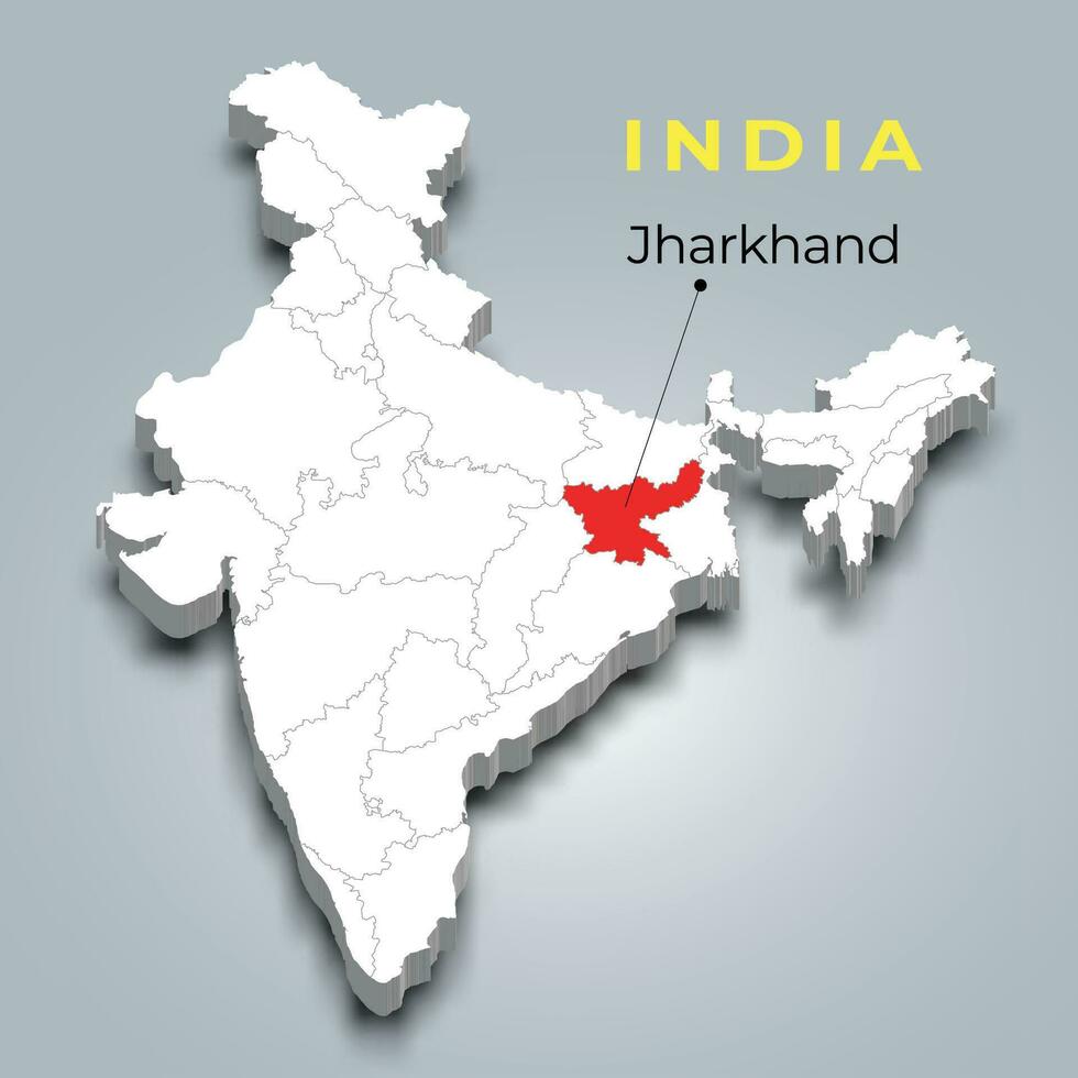 Jharkhand map location in Indian 3d isometric map. Jharkhand map vector illustration