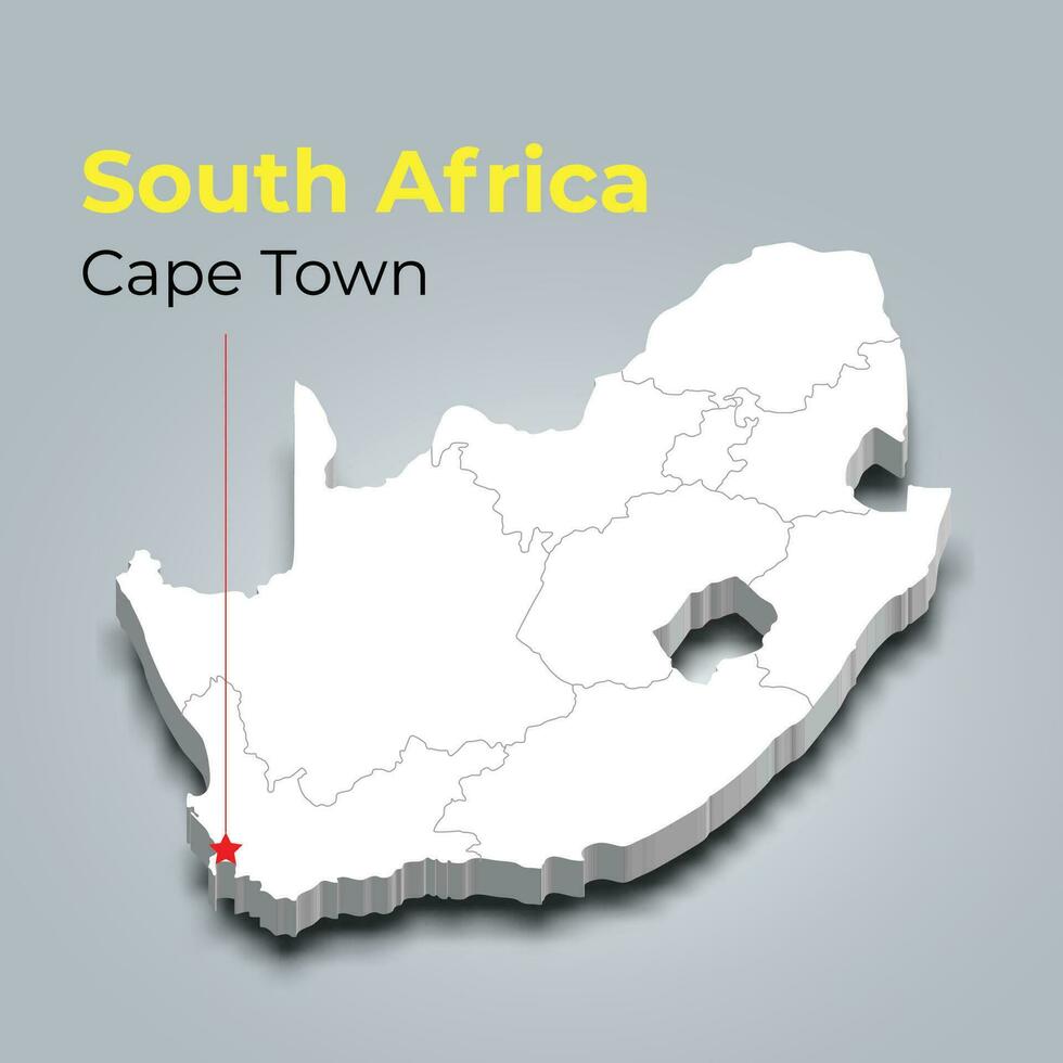 South Africa 3d map with borders of regions and its capital vector