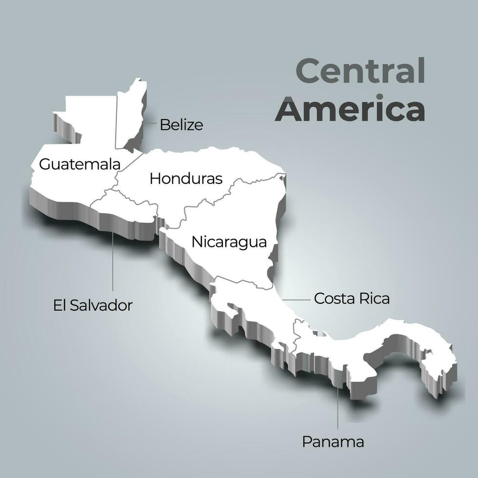 Central America 3d map with borders of regions and its capital vector