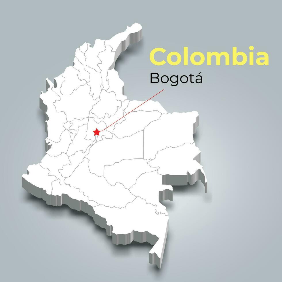 Colombia 3d map with borders of regions and its capital vector